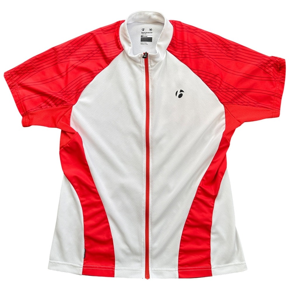 Bontrager Cycling Jersey Mens Large White Red Full Zip Short Sleeve Excellent
